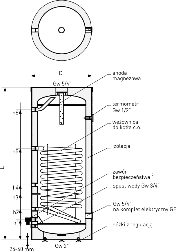 Schemat wymiennika c.w.u. Mini Tower pojemność: 100 - 140 litrów