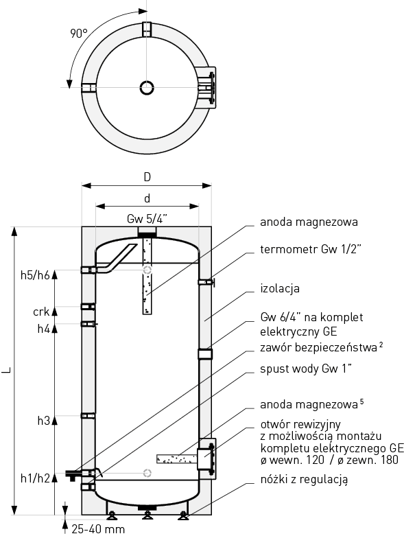 Schemat zasobnika c.w.u. Tower Acu - 200, 400, 500