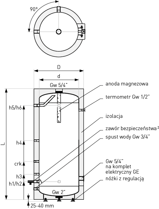 Schemat zasobnika c.w.u. Tower Acu - 100 - 140
