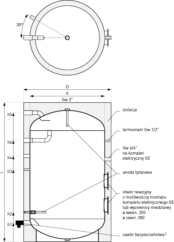 Schemat zasobnika c.w.u. Tower Acu - 2000 - 3000