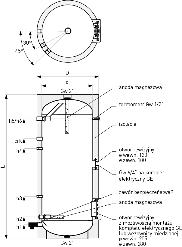 Schemat zasobnika c.w.u. Tower Acu -700 - 1500